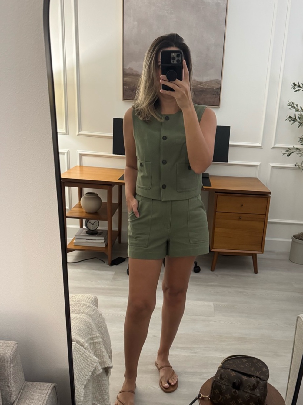 Express Olive Green Women's High-Rise Tailored Shorts AND Utility Blazer Vest